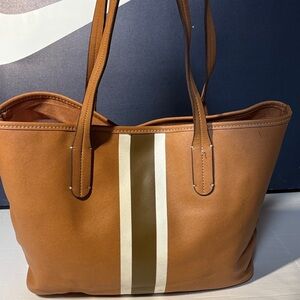 Elegant Brown Tote with White Stripe